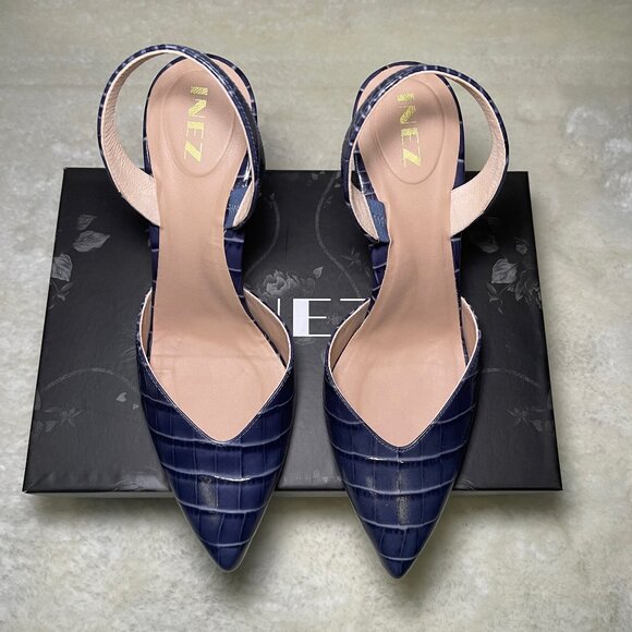 Inez Diana Slingback heel stiletto, azul blue croco, size 10 - Picture 3 of 10